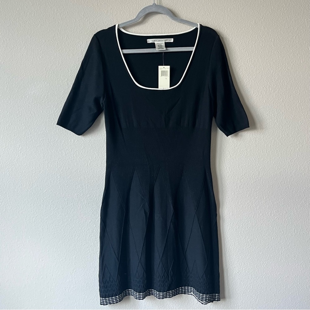 Max Studio Black Knit Mini Dress Fit & Flare Sweater Dress Short Sleeve NWT SZ L